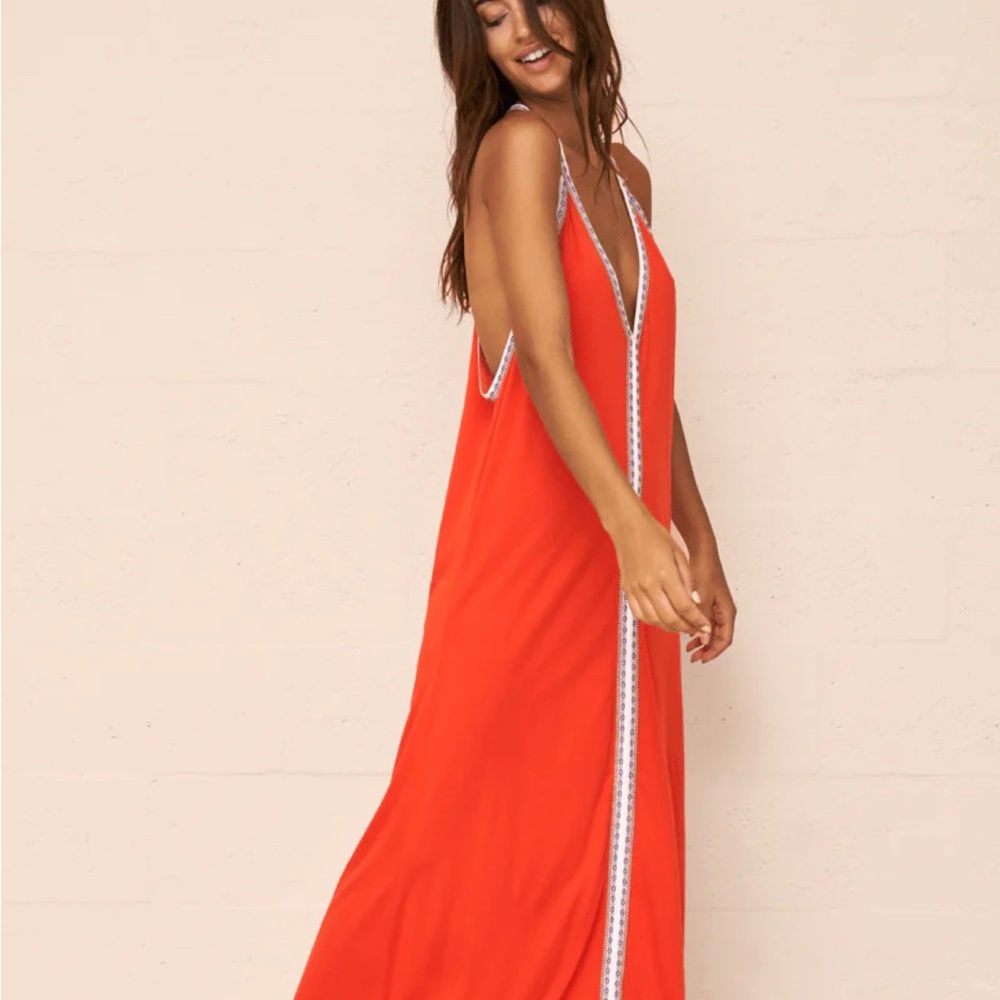 Pitusa Scarlet Halter Dress with Beaded Trim